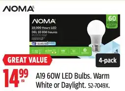 Canadian Tire A19 60W LED Bulbs offer