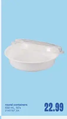 Wholesale Club ROUND CONTAINERS, 650 ML, 50'S offer