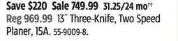 Canadian Tire 13˝ Three-Knife, Two Speed Planer, 15A offer