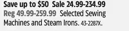 Canadian Tire Singer Selected Sewing Machines and Steam Irons offer
