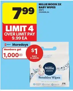 Real Canadian Superstore MILLIE MOON 3X BABY WIPES, 216'S offer