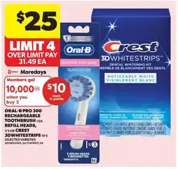 Real Canadian Superstore ORAL-B PRO 300 RECHARGEABLE TOOTHBRUSH 1 EA. REFILL HEADS, 3'S OR C 3DWHITESTRIPS 10'S offer