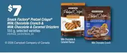 Real Canadian Superstore SNACK FACTORY PRETZEL CRISPS MILK CHOCOLATE CRUNCH & MILK CHOCOLATE & CARAMEL DRIZZLERS offer