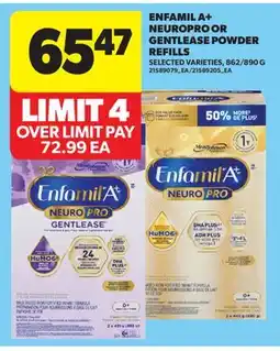 Real Canadian Superstore ENFAMIL A + NEUROPRO OR GENTLEASE POWDER REFILLS, 862/890 G offer