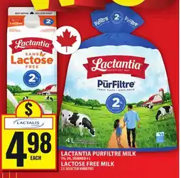 Food Basics LACTANTIA PURFILTRE MILK OR LACTOSE FREE MILK offer