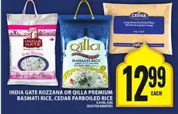 Food Basics INDIA GATE ROZZANA OR QILLA PREMIUM BASMATI RICE, CEDAR PARBOILED RICE offer