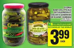 Food Basics GLORIA BABY DILL PICKLE OR SAUERKRAUT, SIELSKI'S GHERKINS OR KUHNE CABBAGE offer