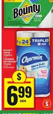 Food Basics BOUNTY PAPER TOWELS OR CHARMIN BATHROOM TISSUE offer