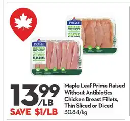 Longo's Prime Raised Without Antibiotics Chicken Breast Fillets, Thin Sliced or Diced offer