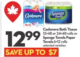 Longo's Cashmere Bath Tissue 12 = 48 or 24 = 48 rolls or Sponge Towels Paper Towels 6 = 12 rolls offer