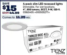 RONA 4-pack slim LED recessed lights 4, 800 lumens, 5CCT, 9-W, 120-V offer