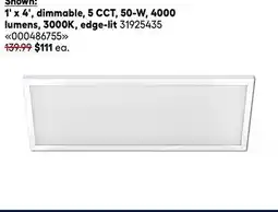 RONA 1' x 4', dimmable, 5 CCT, 50-W, 4000 lumens, 3000K, edge-lit offer