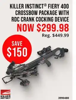 Cabela's KILLER INSTINCT FIERY 400 CROSSBOW PACKAGE WITH RDC CRANK COCKING DEVICE offer