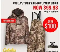 Cabela's CABELA'S MEN'S DRI-FOWL PARKA OR BIB offer