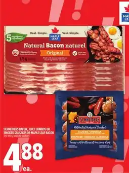 Metro SCHNEIDERS BACON, JUICY JUMBOS OR SMOKED SAUSAGES OR MAPLE LEAF BACON offer