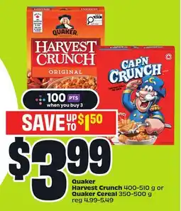 FreshCo Quaker Harvest Crunch 400-510 g or Quaker Cereal 350-500 g offer