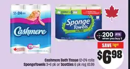 FreshCo Cashmere Bath Tissue 12=24 rolls SpongeTowels 3=6 pk or Scotties offer