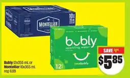 FreshCo Bubly 12x355 mL or Montellier 10x355 mL offer