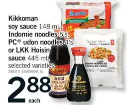 Fortinos KIKKOMAN SOY SAUCE, 148 ML, INDOMIE NOODLES, 5' S, PC UDON NOODLES, 4' S OR LKK HOISIN SAUCE445 ML offer