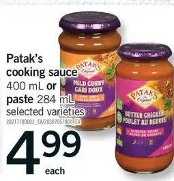 Fortinos PATAK'S COOKING SAUCE, 400 ML OR PASTE, 284 ML offer
