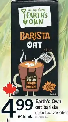 Fortinos EARTH'S OWN OAT BARISTA OAT offer