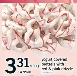 Fortinos YOGURT COVERED PRETZELS WITH RED & PINK DRIZZLE offer