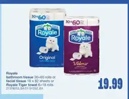 Wholesale Club BATHROOM TISSUE, 30=60 ROLLS OR FACIAL TISSUE, 18 X 82 SHEETS OR TIGER TOWEL, 6=18 ROLLS offer