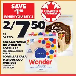 Independent Grocer CASA MENDOSA OR WONDER TORTILLAS, 10 INCH offer
