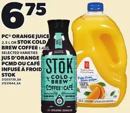 Independent Grocer PC ORANGE JUICE, 2.5 L OR STOK COLD BREW COFFEE, 1.42L offer