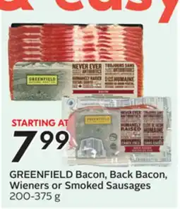 Sobeys GREENFIELD Bacon, Back Bacon, Wieners or Smoked Sausages offer