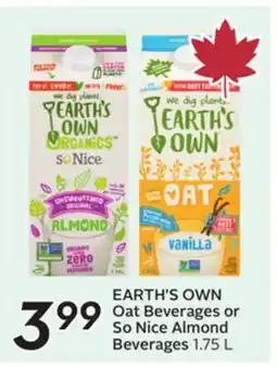 Sobeys EARTH'S OWN Oat Beverages or So Nice Almond Beverages offer