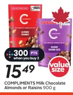 Sobeys COMPLIMENTS Milk Chocolate Almonds or Raisins offer