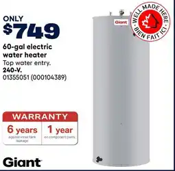 RONA 60-gal electric water heater offer