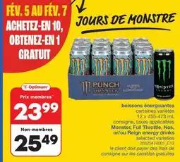 Wholesale Club BOISSONS ÉNERGISANTES MONSTER, FULL THROTTLE, NOS, OU REIGN, 12 X offer
