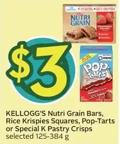 Sobeys Kellogg's nutri grain bars, rice krispies squares, pop-tarts or special k pastry crisps offer