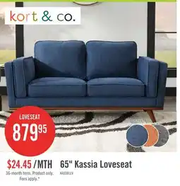 The Brick Kort & Co. Kassia 65.4 Linen-Look Fabric Loveseat with Wood Base and Legs - Blue offer