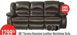 The Brick Toreno 86 Genuine Leather Reclining Sofa - Grey offer