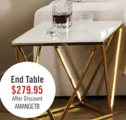 The Brick Amanda 21.5 Modern Square End Table - White Marble Top with Gold Metal Base offer