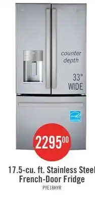 The Brick GE 33 17.5 Cu Ft. French-Door Counter-Depth Refrigerator - Stainless Steel - PYE18HYRCFS offer