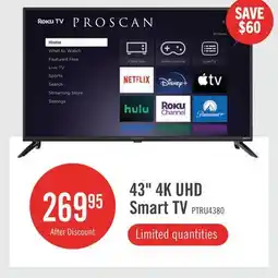 The Brick Proscan 43 LED 4K UHD Smart Roku TV (PTRU4380) offer