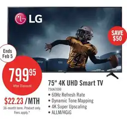 The Brick LG 75 UA7000 4K UHD Smart webOS TV (75UA7000PUB.ACC) - 2025 Model offer