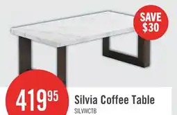 The Brick Silvia 48 Modern Coffee Table - White and Grey Marble Look with Brown Wood Legs offer