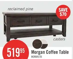 The Brick Morgan 48 Rustic Coffee Table With Storage, Shelf and Casters - Dark Brown with Reclaimed Wood offer