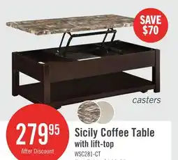 The Brick Sicily 48 Traditional Lift Top Coffee Table With Storage, Shelf and Casters - Dark Brown with Mabl offer