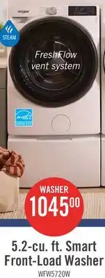 The Brick Whirlpool 5.2 Cu. Ft. Smart Front-Load Washer with FreshFlow Vent System - White - WFW5720RW offer