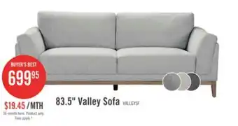 The Brick Valley 83.5 Fabric Sofa with Rubberwood Base and Legs - Grey offer