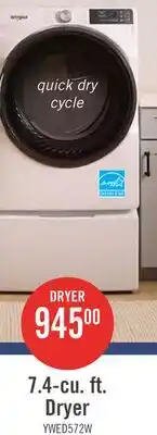 The Brick Whirlpool 7.4 Cu. Ft. Smart Electric Dryer with Wrinkle Shield - White - YWED5720RW offer