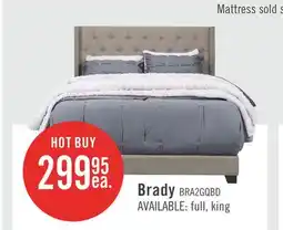 The Brick Brady Upholstered Wingback Bed in Light Grey Fabric with Nailhead Design, Button Tufted - Queen Size offer