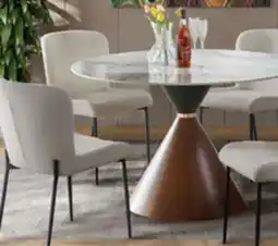 The Brick Alwin 5pc Dining Set with Table & 4 Chairs, Sintered Stone Top, Metal, 47.25W Round - Brown/Grey offer