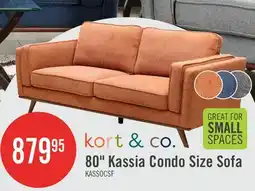 The Brick Kort & Co. Kassia 80 Linen-Look Fabric Condo Size Sofa with Wood Base and Legs - Orange offer